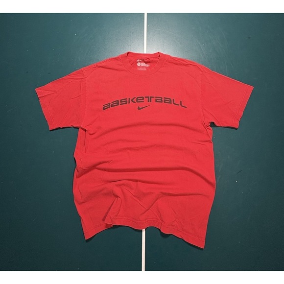 Vintage Nike Basketball Center Swoosh T shirt Men's Large Red Black Y2K - Picture 1 of 6